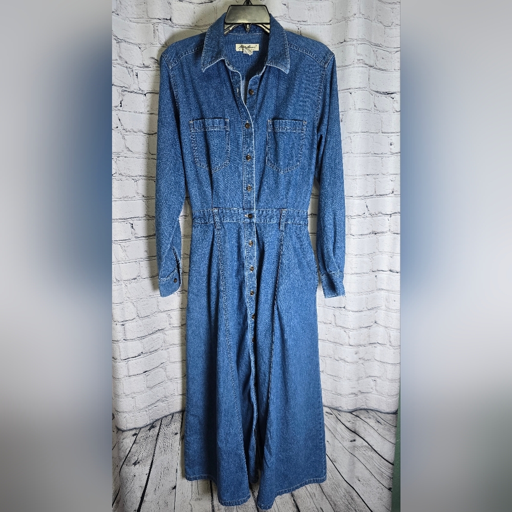Eddie Bauer Vintage Blue Denim Button-Up Flare Maxi Dress Size 6